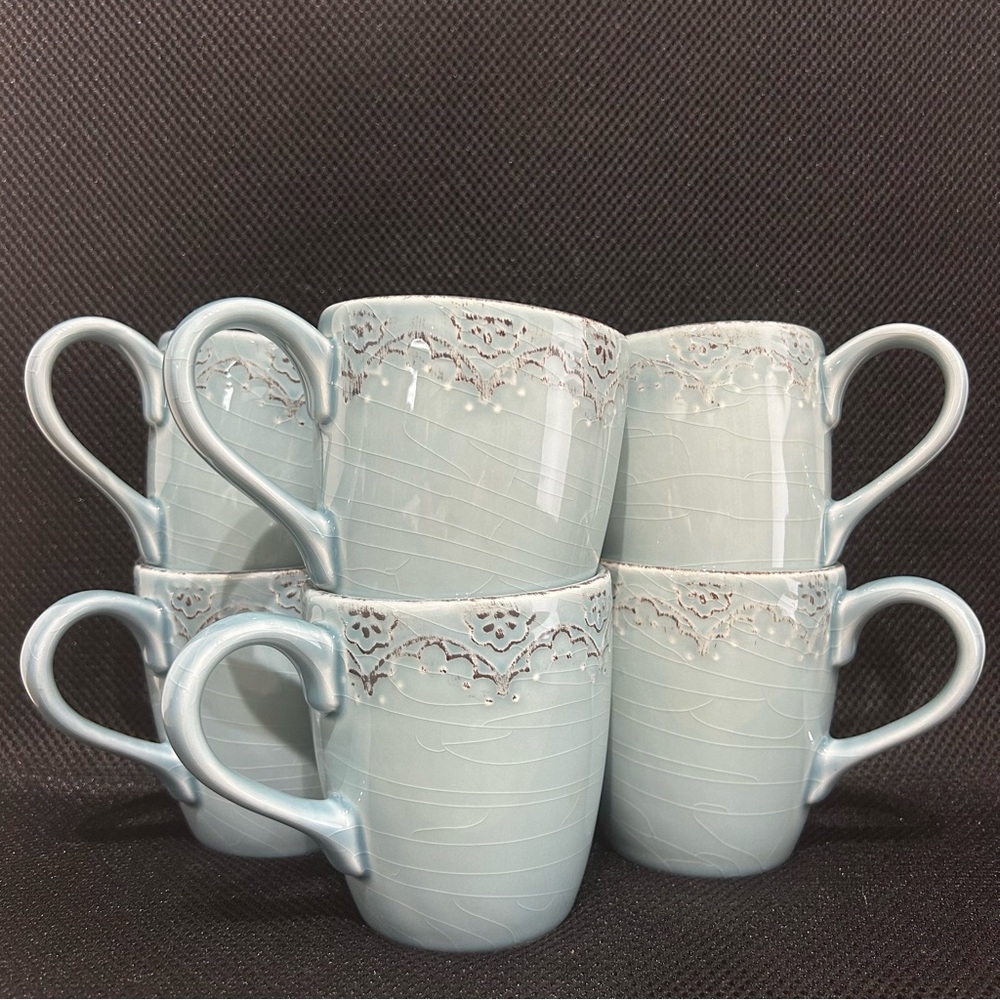 Bombay Lisben Blue Coffee Tea Mugs Set Of 6!